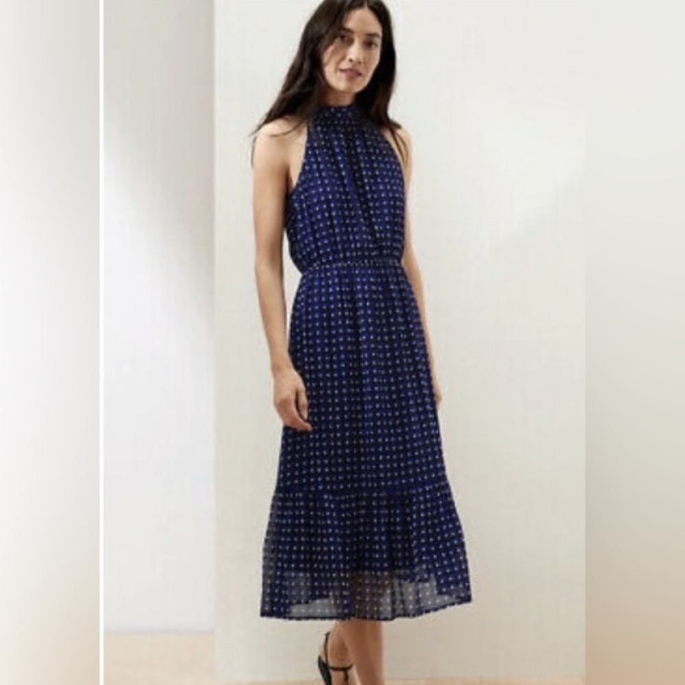 NWT ! Banana Republic Navy Checkered/Square Patterned Midi Dress
